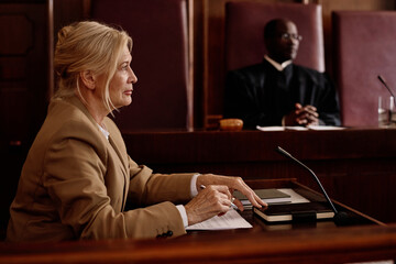 judge and woman in court room